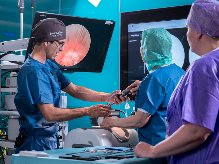 During the episode, Prof. Mazda Farshad uses a Realists model to demonstrate to Dr. Jeanne Fürst how an endoscopy is performed.
