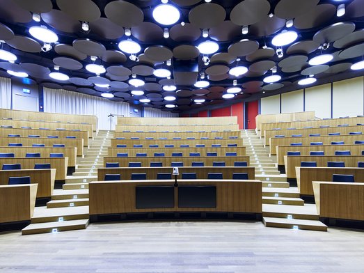 Elegant auditorium, vibrant stage