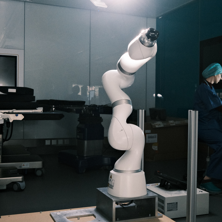 KUKA robot standing in the operating room is ready for operation.mputer.